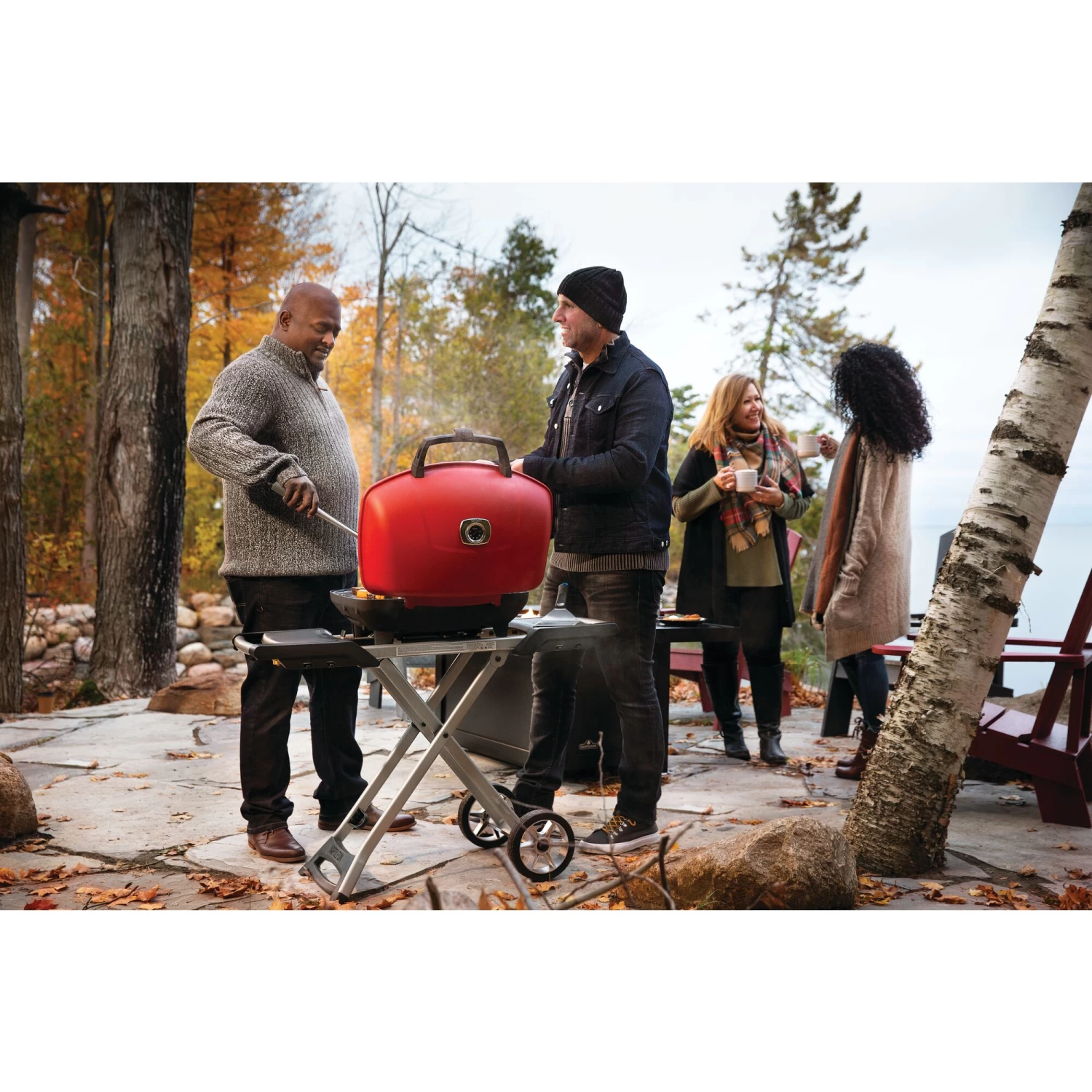 Napoleon TravelQ 285X Portable Propane Gas Grill And Scissor Cart With Griddle - Red - Image 3