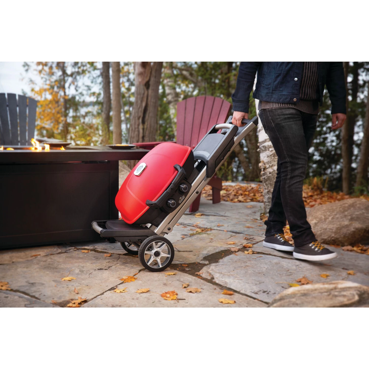 Napoleon TravelQ 285X Portable Propane Gas Grill And Scissor Cart With Griddle - Red - Image 8