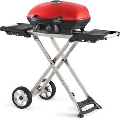 Napoleon TravelQ 285X Portable Propane Gas Grill And Scissor Cart With Griddle - Red