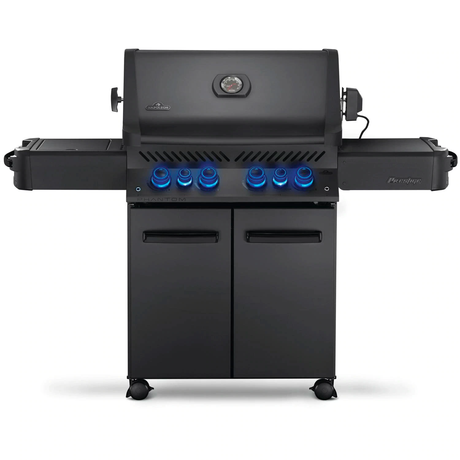 Napoleon Phantom Prestige 500 Propane Gas Grill With Infrared Rear Burner, Infrared Side Burner, & Rotisserie Kit - Matte Black