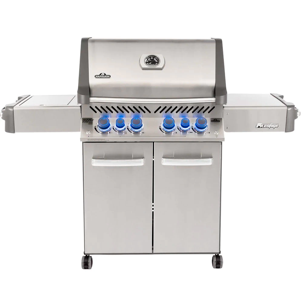 Napoleon Prestige 500 Propane Gas Grill With Infrared Rear Burner And Infrared Side Burner And Rotisserie Kit