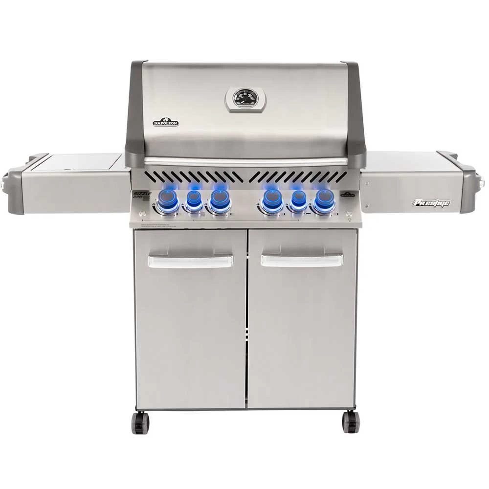 Napoleon Prestige 500 Natural Gas Grill With Infrared Rear Burner And Infrared Side Burner And Rotisserie Kit
